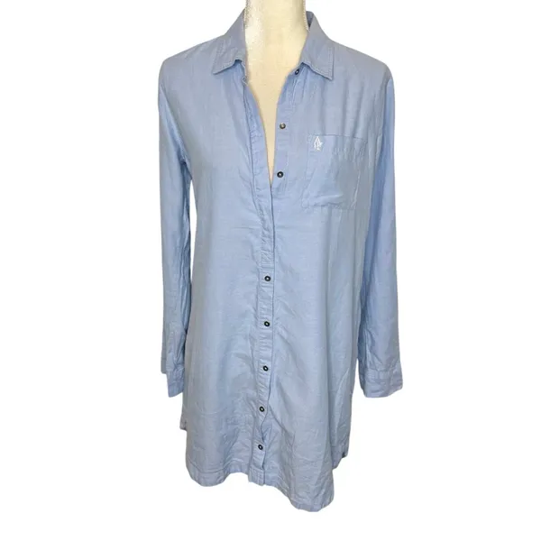 ABERCROMBIE & FITCH Women's Cotton Poplin Long Sleeve Shirt Shirtdress Blue - Image 2