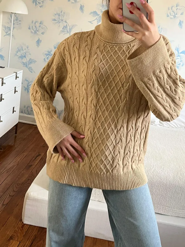 NA-KD Tan Turtleneck Sweater - Image 2