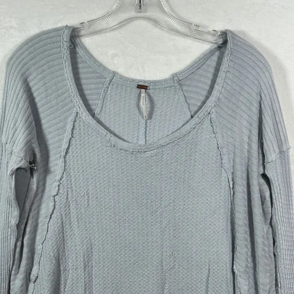 Free‎ People We The Free Waffle Knit Thermal Tunic Top Blue Grey Medium F-99 - Image 10