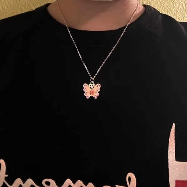 Sterling Silver Pink Butterfly Necklace - Image 5