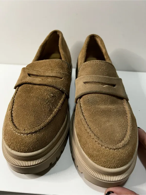Patina Portland Leather Co Zoe Suede Leather Tan Chunky Platform Loafer Shoes - Image 3
