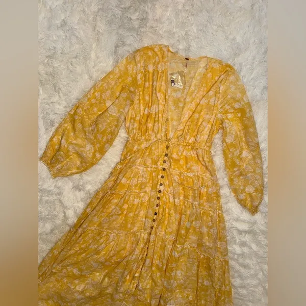 NWOT Free People Pappiet Midi Shirt Dress Sunshine Combo Sz XS - Image 5