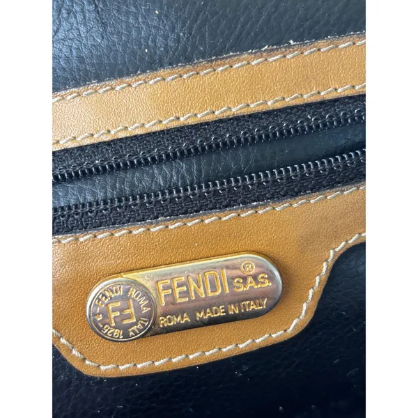 Fendi Pequin Canvas Round Hatbox Bag 10" Brown Black Vintage 80s Crossbody - Image 8