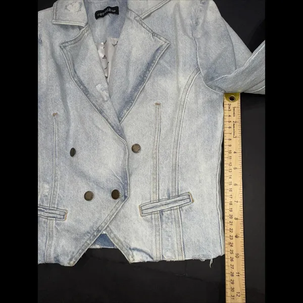 Revolve Retrofête Vivienne‎ Denim Distressed Preppy Designer Jacket SMALL - Image 15