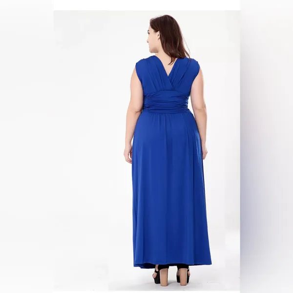 Plus Size Women Elegant V Neck Long Dress Sleeveless Wedding Evening Dress Gown - Image 4