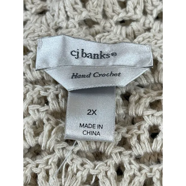 VTG CJ Bank Beige Open Knit Hand Crochet 2X Top NWT Beachy Coastal READ - Image 6