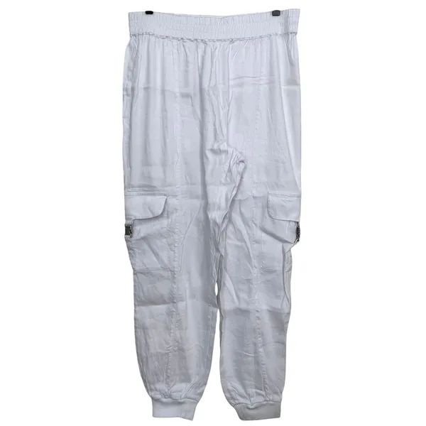 Alice + Olivia Cargo Buckle Joggers White Size Medium Linen Blend - Image 3