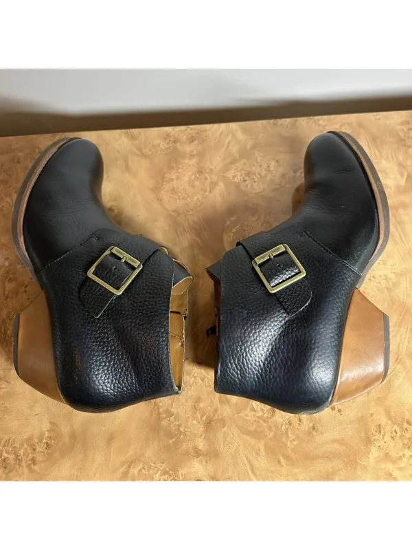 Korks Black Leather Buckle Ankle Boots Women's Size 8 39 Comfort Block Heel - Image 4