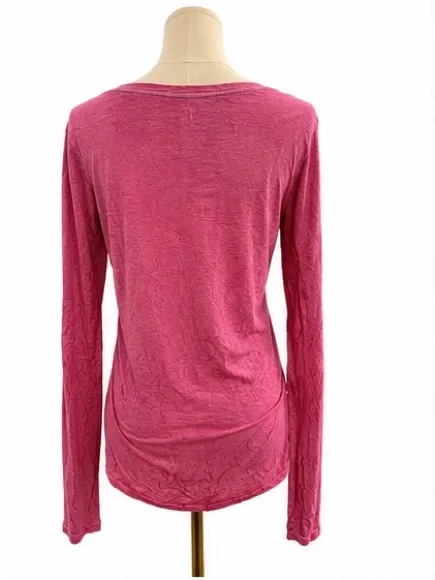 Hurley Women’s Pink Graphic Long Sleeve Tee Large Floral Logo Lightweight Shirt - Image 3