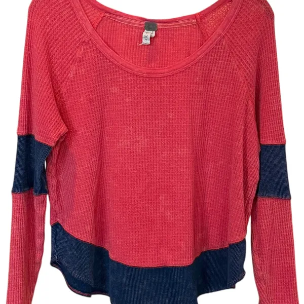 We The Free Diamond Dozen Waffle Thermal Top Size M Distressed Boho Vibrant - Image 2