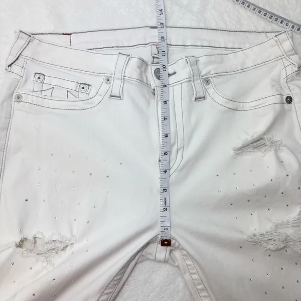 True Religion Curvy Skinny White Distressed Crystal Jeans Size‎ 34 - Image 6