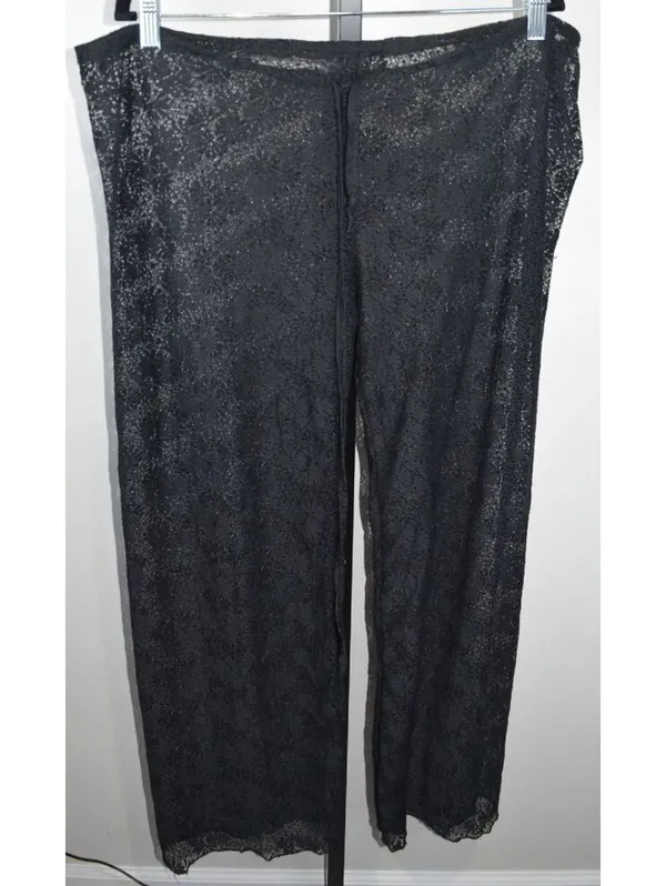 Unbranded Sheer Lace Wide Leg Pants, Black Floral, One Size (up to 44" waist) - Image 2