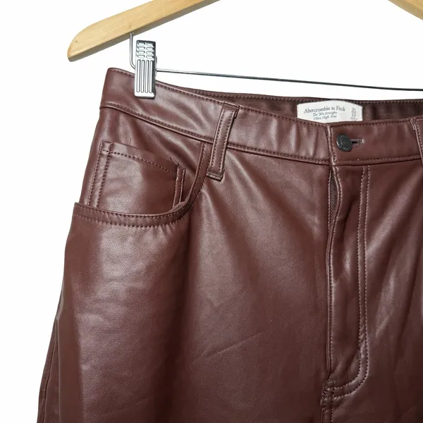 Abercrombie Curve Love The 90s Straight Faux Leather Pants 31 12 Brown High Rise - Image 7
