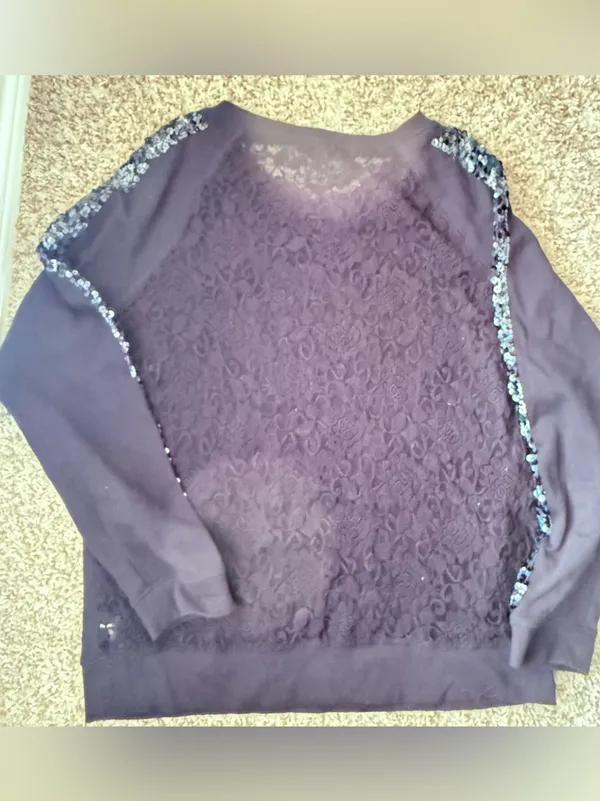 Express Black Lace Sequin Long Sleeve Sweater Women's Size Large - Image 3