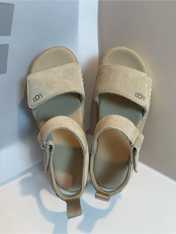 UGG Goldenstar Suede Platform Strap Sandals Sand Size US 8 EU 39 - Image 10