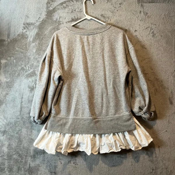 Maeve Anthropologie Oversized Twofer‎ Knit Pullover Mixed Media Pleated Gray XS - Image 4