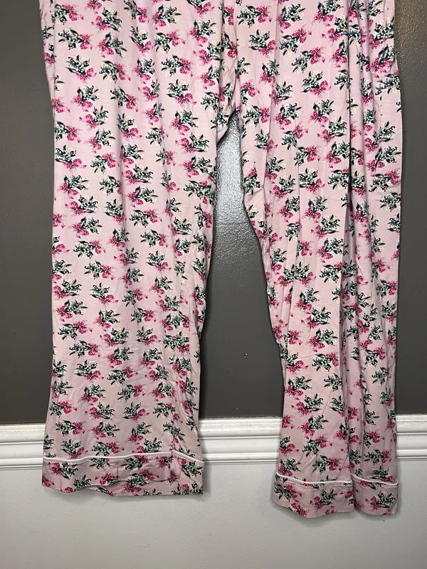 Vera Bradley Pajama Set Womens 2XL Pink Floral Jersey Button Front Lounge Pants - Image 10