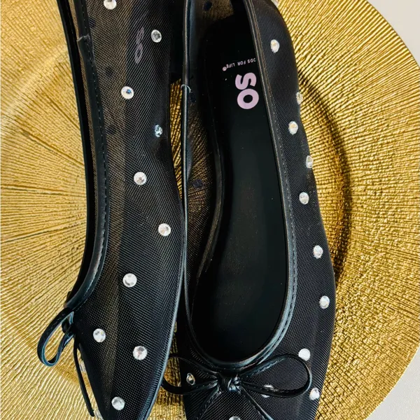 SO Lelani sz 7.5 black mesh rhinestones ballerina flats shoes - Image 4