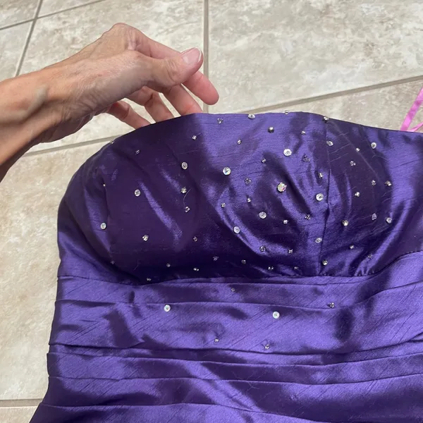 Cinderella Divine Purple‎ Strapless Embellished Ruffle Party Dress Size M NWT - Image 10