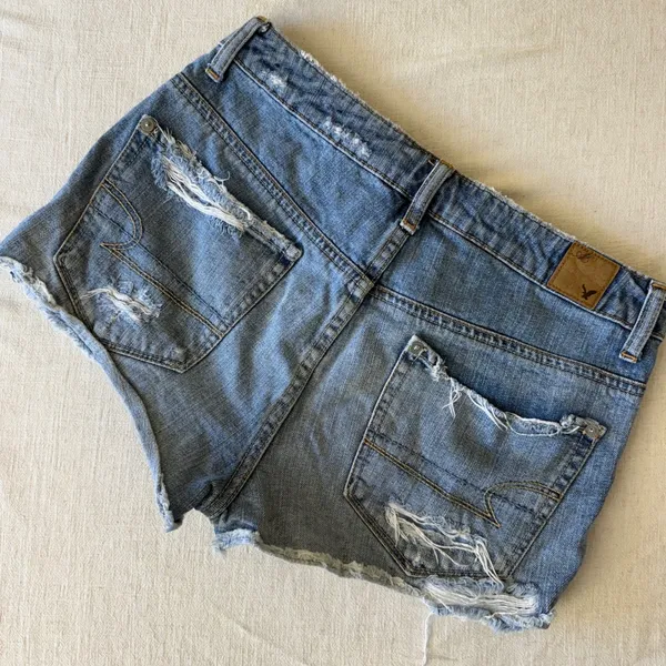 American Eagle Distressed Denim Shorts‎ Womens 6 Blue High Rise Cut Offs - Image 10