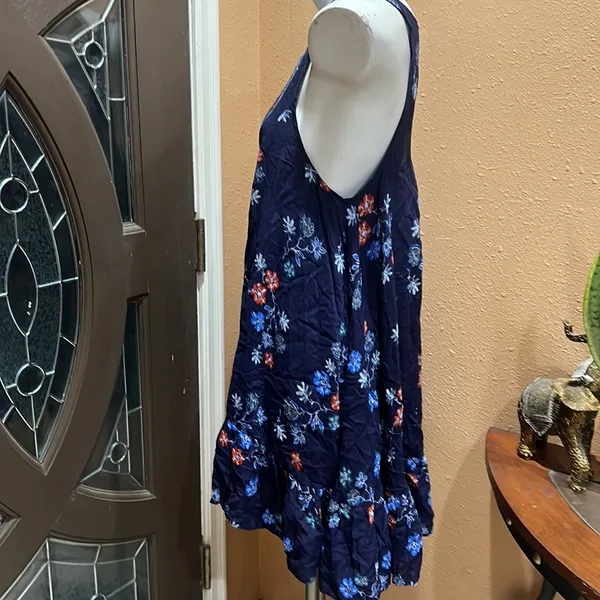 Free people blue patterned open back flowy dress - Image 3