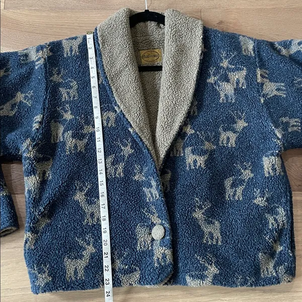Chuck Roast Vintage Fleece Sherpa Reversible Sweater Jacket Deer Print Medium - Image 7