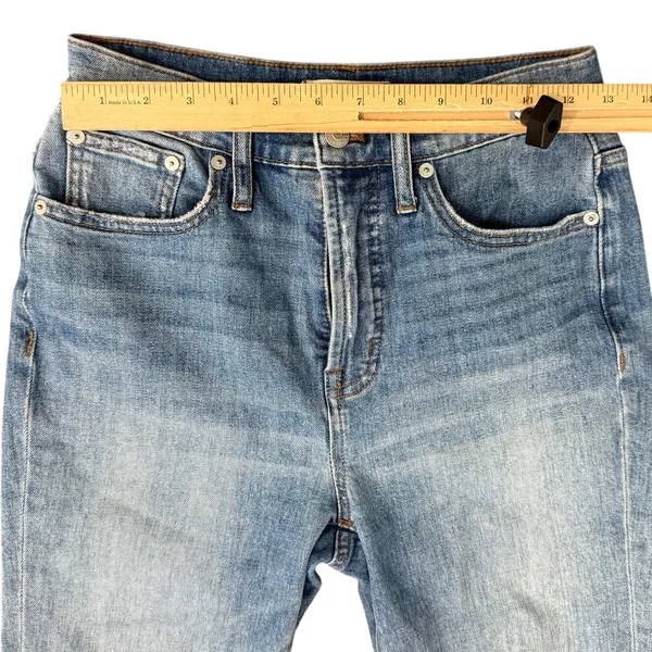 Madewell Blue Distressed Raw Hem Light Wash Stretch Perfect Vintage Jeans sz 26 - Image 7