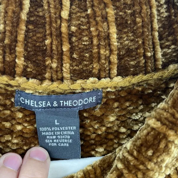 Women's Sweater Velvet Chelsea & Theodore Mock Mustard Yellow Brown Crop Relax - Image 3