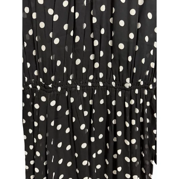 J. Crew Long-Sleeve Chiffon‎ Midi Dress Black Polka Dot Women's Size Small - Image 7