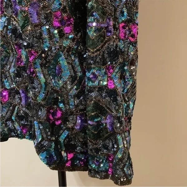 Vintage Art Deco 100% Silk Sequin & Beaded Top M - Image 8