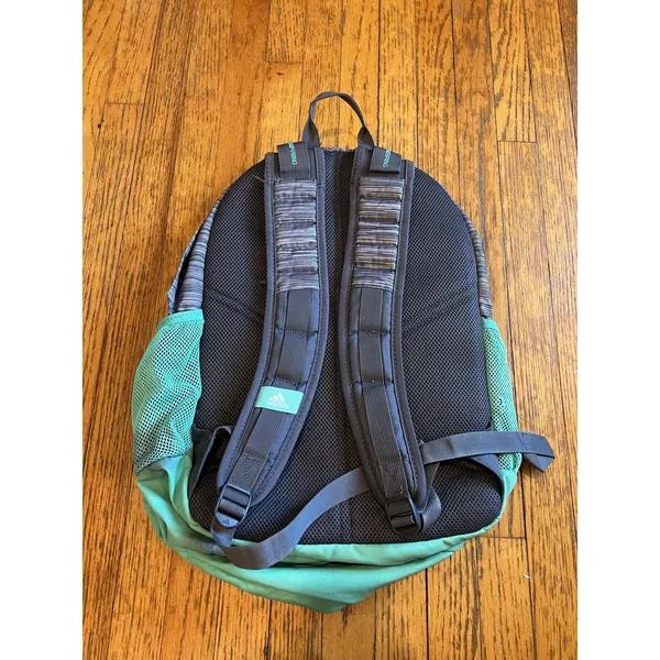 Adidas Backpack Gray Green Multi-Compartment Mesh Pockets School Travel Bag - Image 2