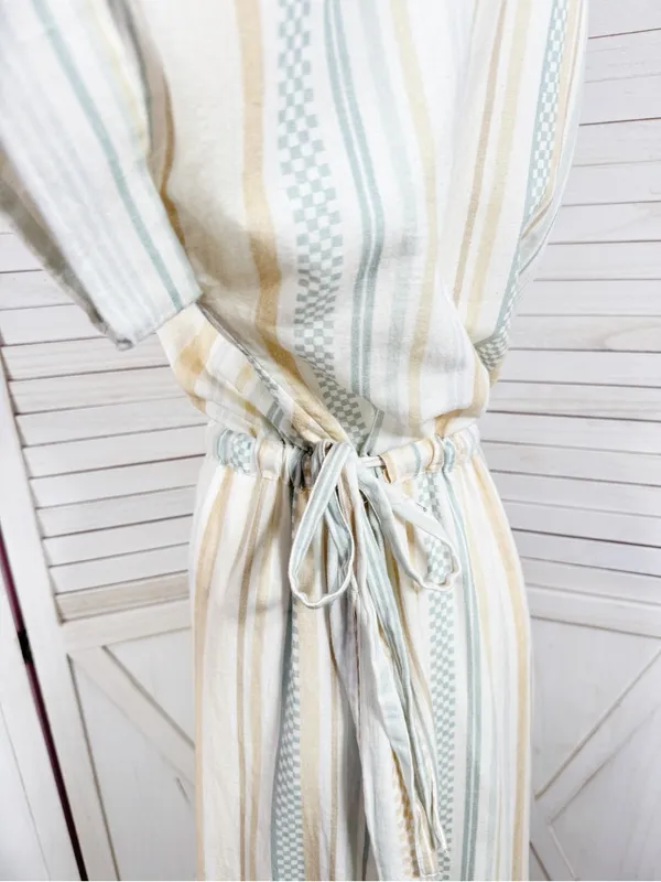 World Market Shilo Striped Wide Leg Cinch Waist‎ Jumpsuit Ivory Multi Cropped - Image 7