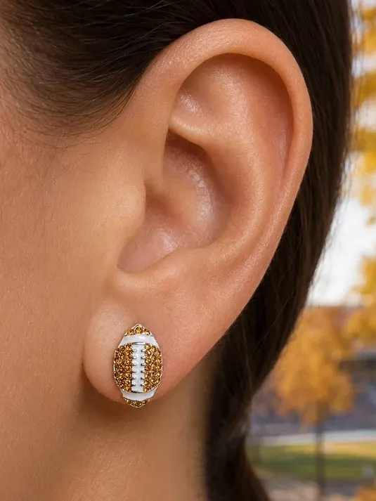 Pave Football Stud Earrings Gold - Image 3