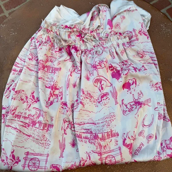 Free people Dreamy Days Pajama Set pink + white western cowgirl theme sz xs #loungewear #cozy #sleepwear #y2k - Image 3