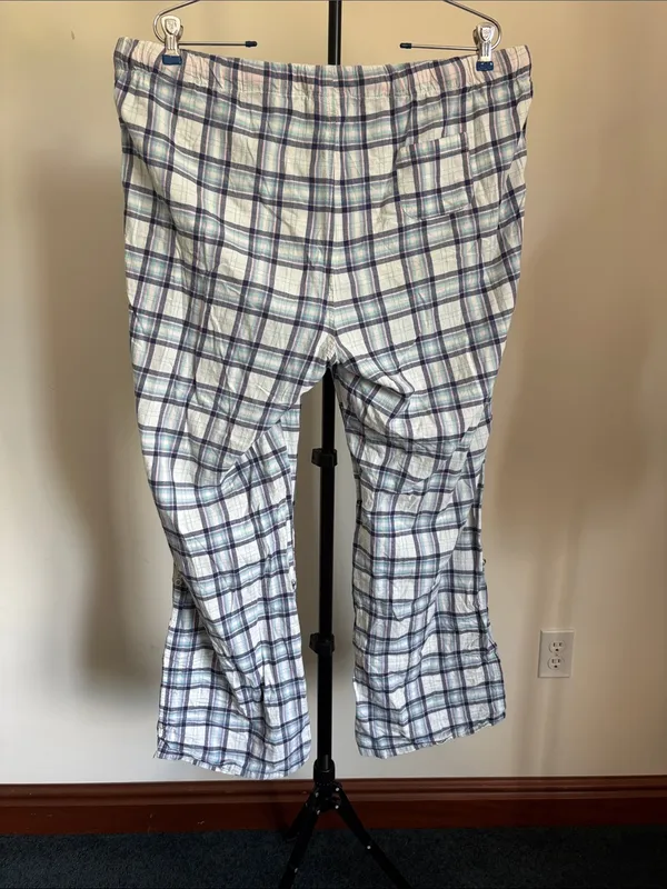 Motherhood White & Navy Plaid Pajama Pants with Pink Drawstring - Image 3