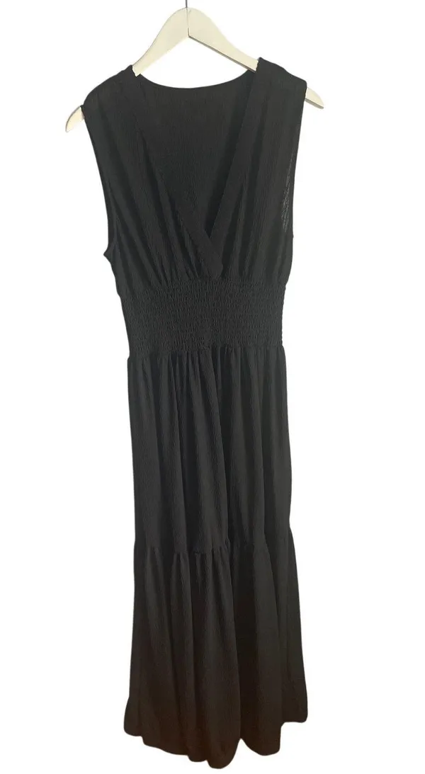 Halara Black Maxi Dress V-neck Tiered Cottagecore Whimsigoth Neutral Boho size L - Image 2