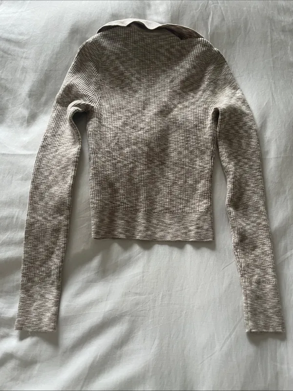 Abercrombie & Fitch | Marled Ribbed Half Zip Collar Sweater Top Beige Cream XXS - Image 7