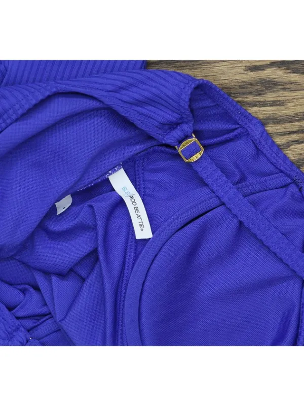 NEW Bleu by Rod Beattie Women Ribbed One Piece Swimsuit Royal Blue 6 - Image 3
