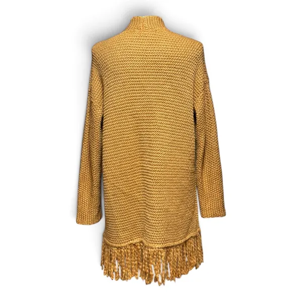 J.Jill Wool Long Sleeve Open Front Textured Knit Cardigan Fringe Saffron Small - Image 4