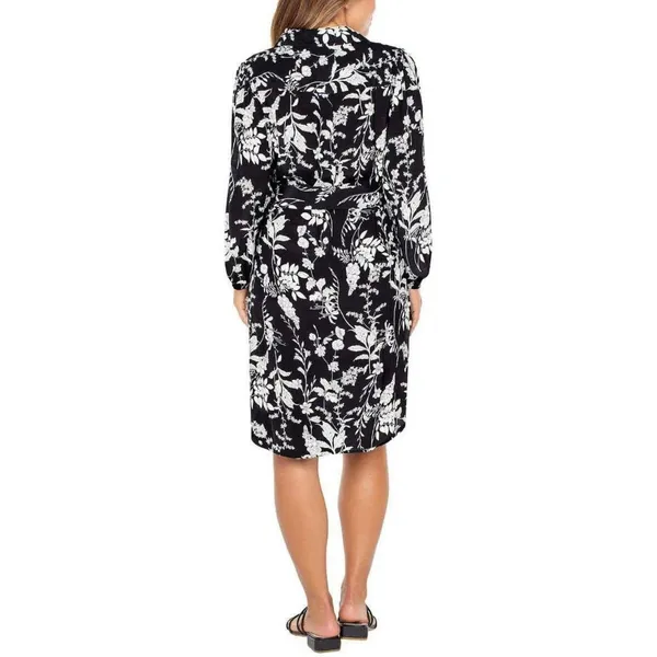 NWT Well Worn Women's Collared Midi Dress with Pockets 1749069 S Black Print - Image 3