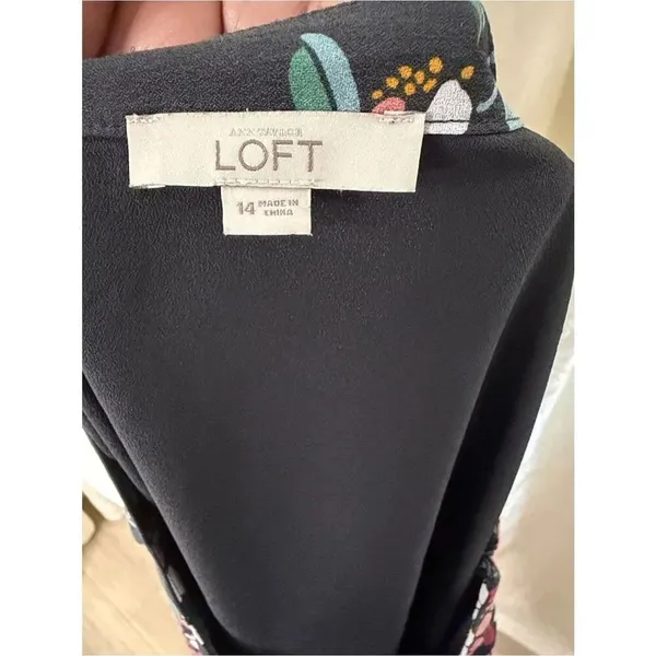 LOFT Black Tiered Mini Skirt with Pink & Green Floral Print - Image 2