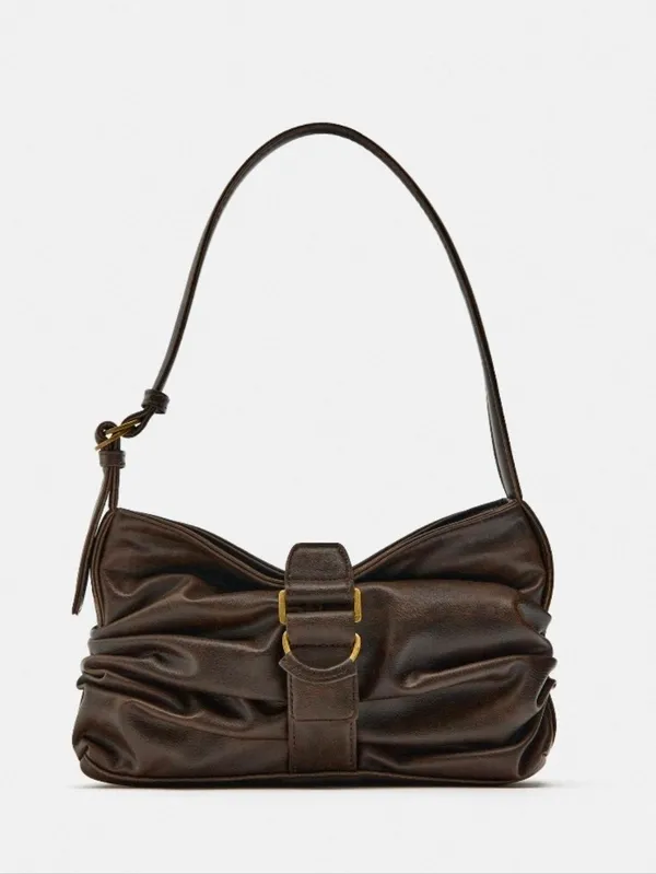 Zara Buckled Shoulder Bag In Dark Brown - Image 2