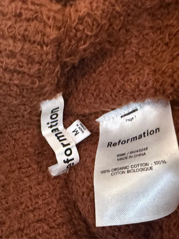 Reformation Isle Organic Cotton Brown Knit High-Waist Wide-Leg Pants M - Image 4
