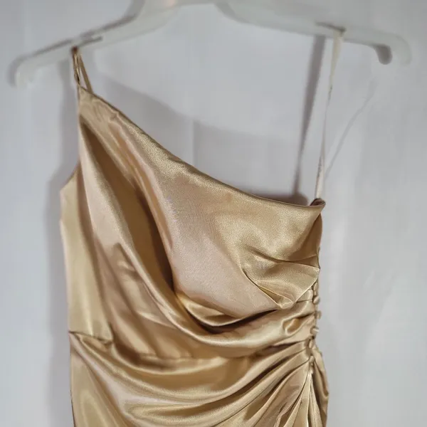 Galina Signature Gold Satin One Shoulder Bridesmaid Formal Evening Dress Size 10 - Image 2