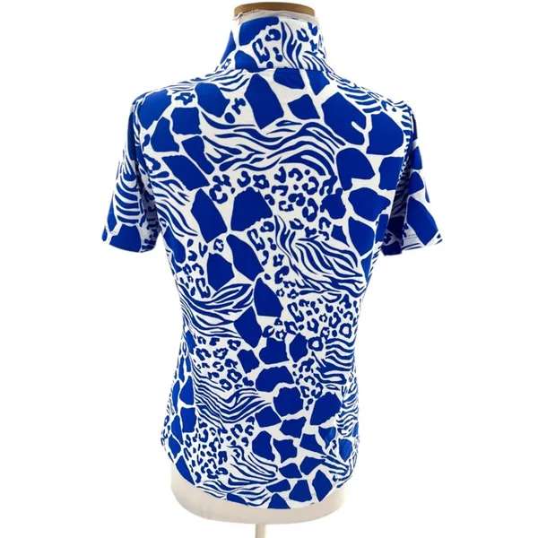 IBKUL BIANCA ROYAL‎ BLUE Short Sleeve Mock Golf Shirt Sz S - Image 3