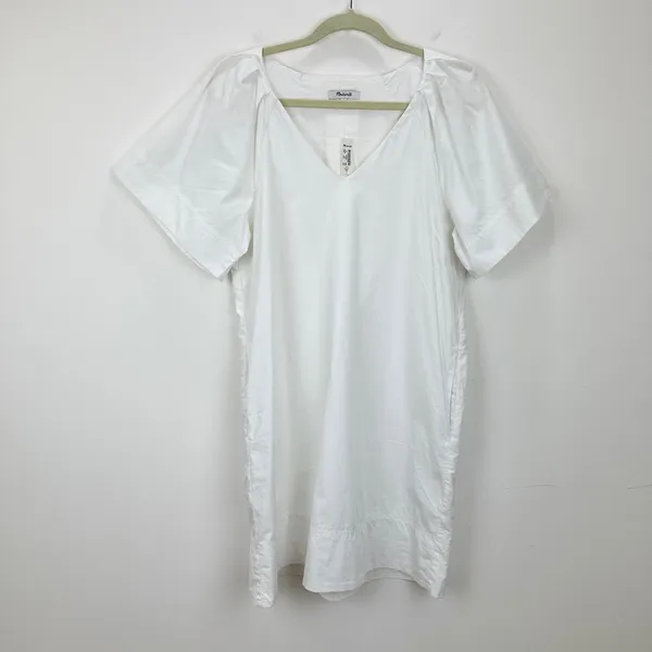 Madewell V Neck Mini Shirtdress Poplin Cotton White Pockets Relaxed Shift S NWT - Image 7