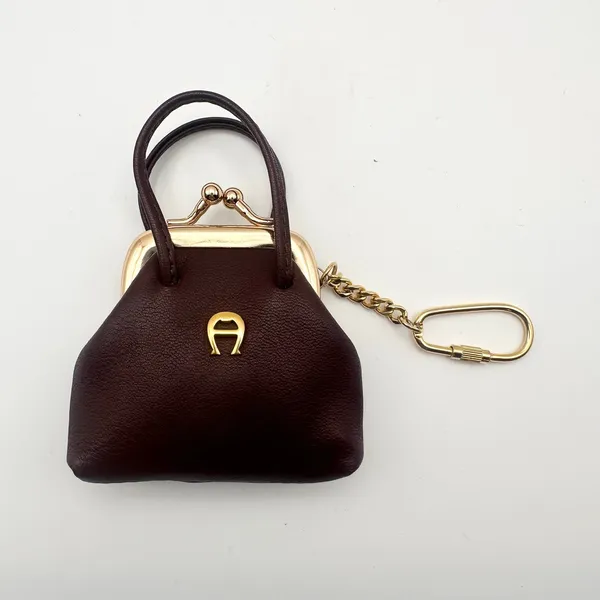 Etienne Aigner Brown Leather Kisslock Miniature Coin Top Handle Purse Keychain - Image 2