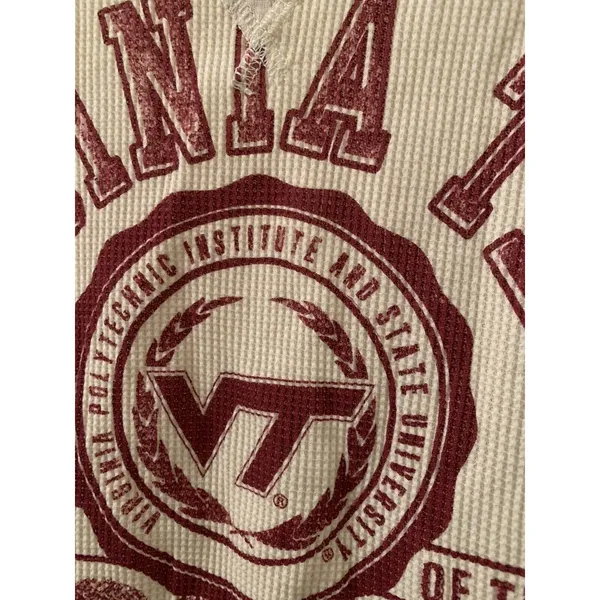 Virginia Tech Hokies Women's Juniors Thermal Waffle Knit Shirt Top Size M Beige - Image 6