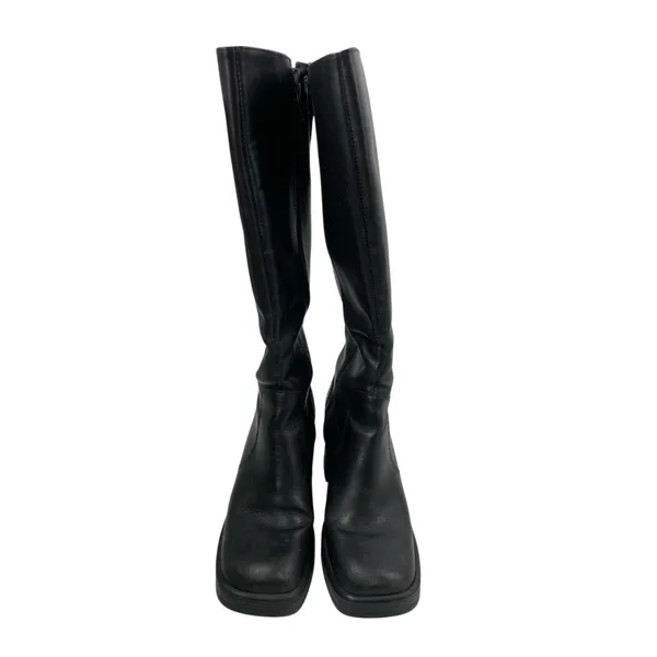 Steve Madden Fanatik Womens Black Leather Square Toe Zip Up Knee High Boots 6.5 - Image 2