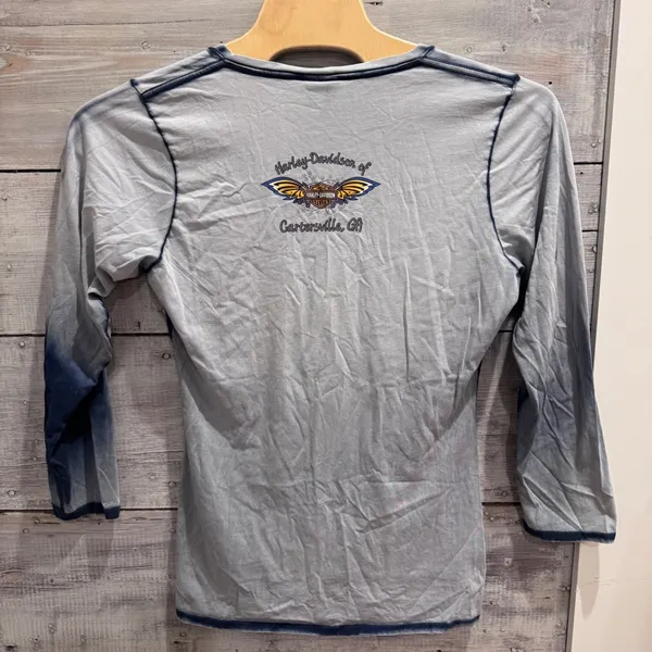 1467 | Harley Davidson Tie Dye Long‎ Sleeve V-Neck Top Cartersville GA Women 2XL - Image 2